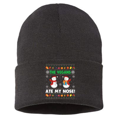 The Vegans Ate My Nose Ugly Christmas Sweater Design Sustainable Knit Beanie