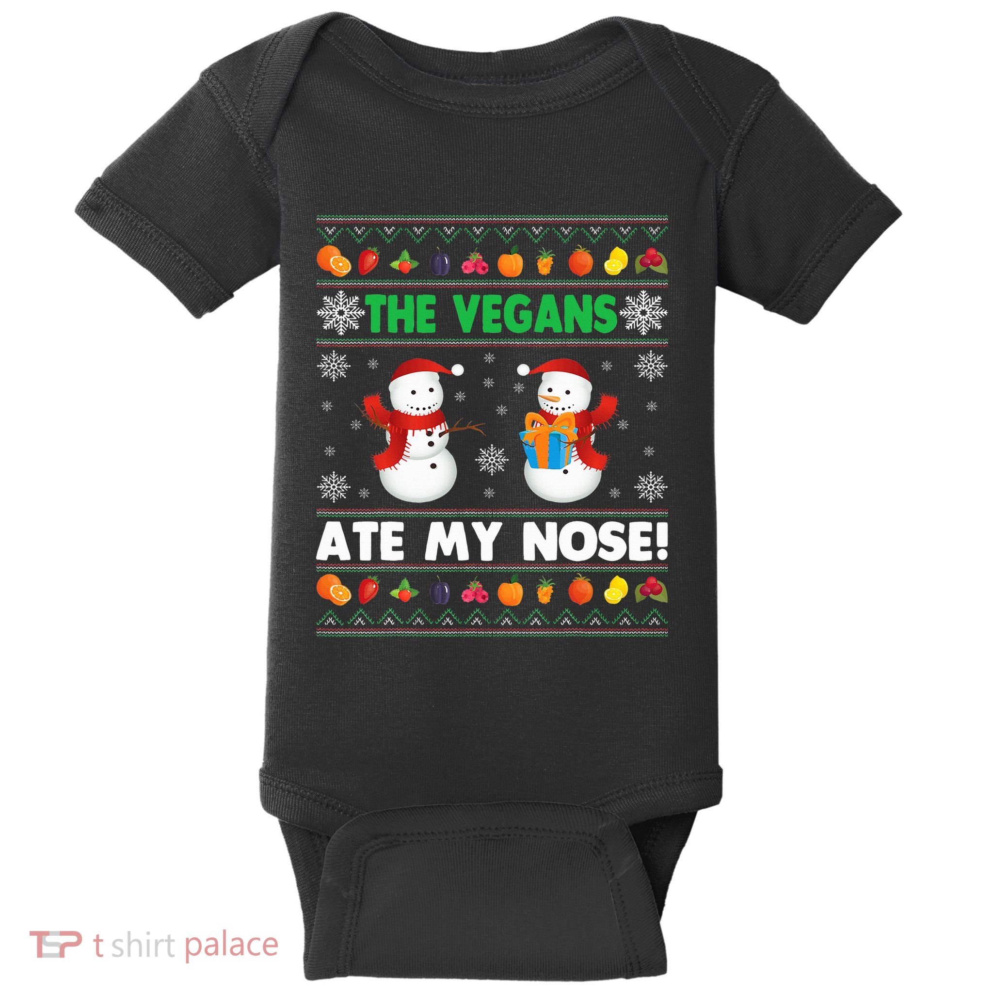 The Vegans Ate My Nose Ugly Christmas Sweater Design Baby Bodysuit