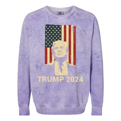 Trump Vintage America Flag Trump 2024 Gift Colorblast Crewneck Sweatshirt