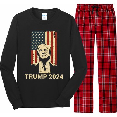 Trump Vintage America Flag Trump 2024 Gift Long Sleeve Pajama Set