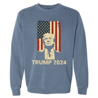 Trump Vintage America Flag Trump 2024 Gift Garment-Dyed Sweatshirt