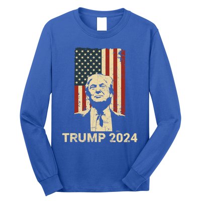 Trump Vintage America Flag Trump 2024 Gift Long Sleeve Shirt