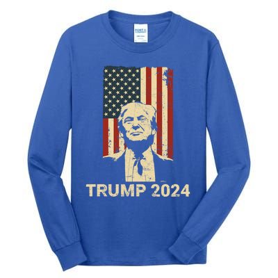 Trump Vintage America Flag Trump 2024 Gift Tall Long Sleeve T-Shirt