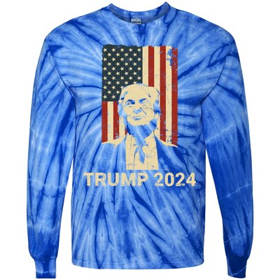 Trump Vintage America Flag Trump 2024 Gift Tie-Dye Long Sleeve Shirt