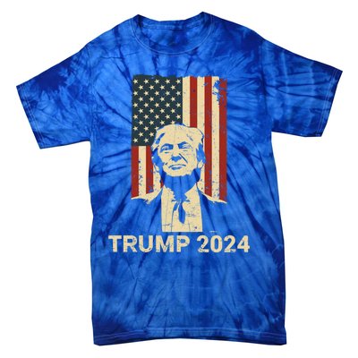 Trump Vintage America Flag Trump 2024 Gift Tie-Dye T-Shirt