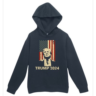 Trump Vintage America Flag Trump 2024 Gift Urban Pullover Hoodie