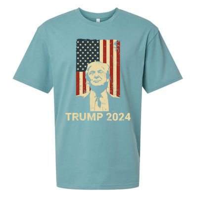 Trump Vintage America Flag Trump 2024 Gift Sueded Cloud Jersey T-Shirt