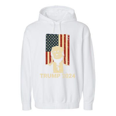 Trump Vintage America Flag Trump 2024 Gift Garment-Dyed Fleece Hoodie