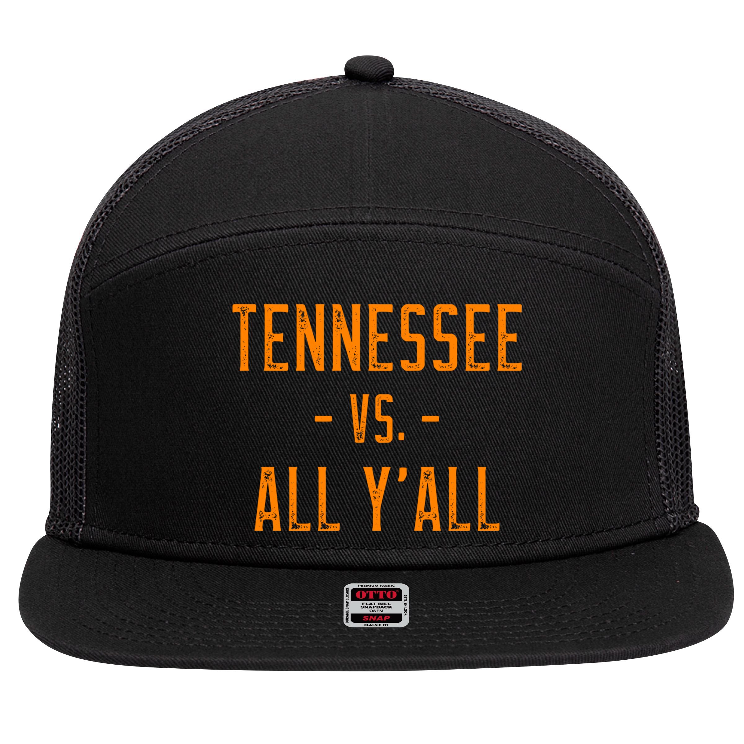 Tennessee Vs All Y’all Sports Weathered Vintage Southern 7 Panel Mesh Trucker Snapback Hat