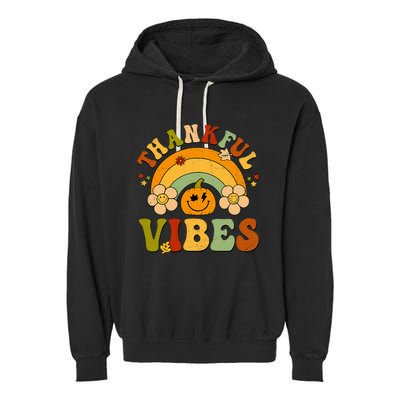 Thankful Vibes Autumn Pumpkin Harvest Festive Garment-Dyed Fleece Hoodie