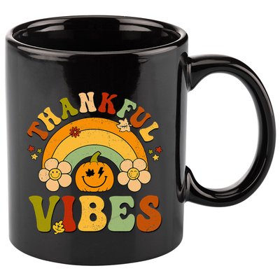 Thankful Vibes Autumn Pumpkin Harvest Festive 11oz C Handle Ceramic Mug