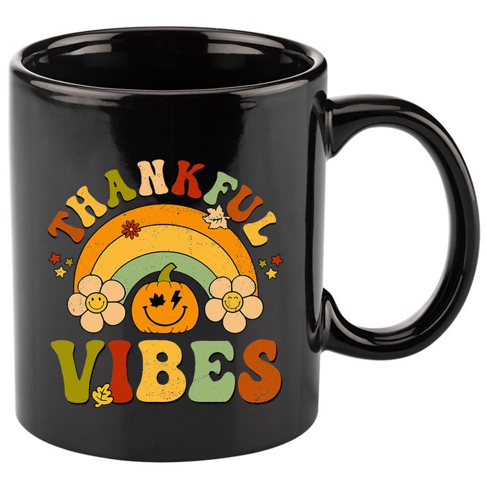 Thankful Vibes Autumn Pumpkin Harvest Festive 11oz C Handle Ceramic Mug