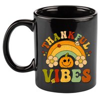 Thankful Vibes Autumn Pumpkin Harvest Festive 11oz C Handle Ceramic Mug