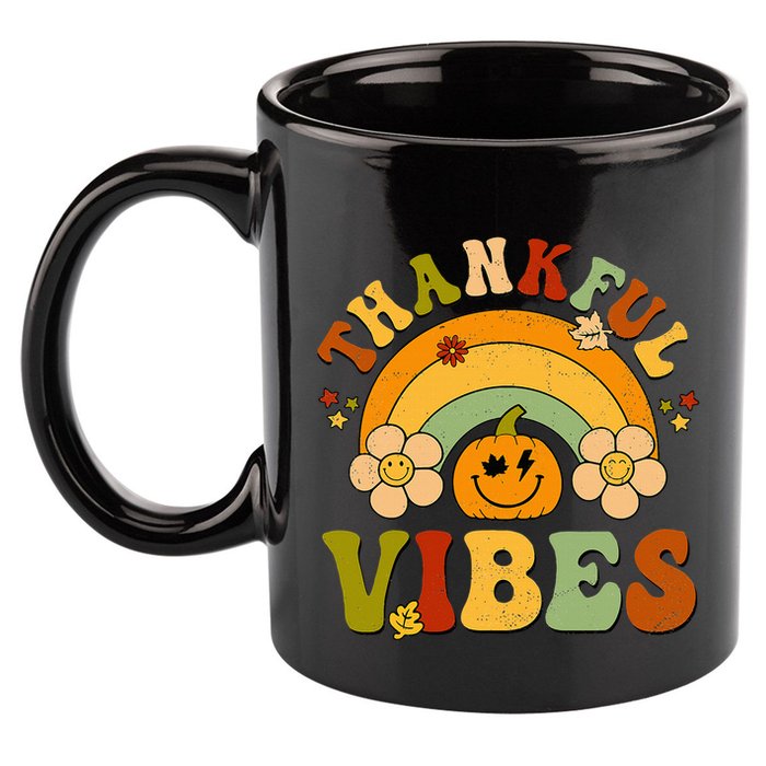 Thankful Vibes Autumn Pumpkin Harvest Festive 11oz C Handle Ceramic Mug