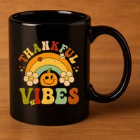 Thankful Vibes Autumn Pumpkin Harvest Festive 11oz C Handle Ceramic Mug