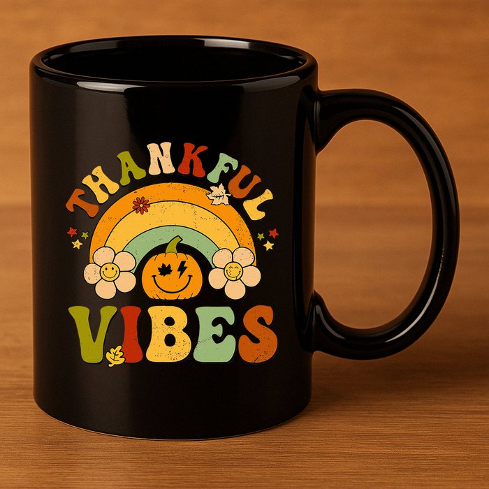 Thankful Vibes Autumn Pumpkin Harvest Festive 11oz C Handle Ceramic Mug