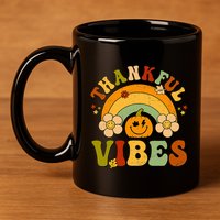 Thankful Vibes Autumn Pumpkin Harvest Festive 11oz C Handle Ceramic Mug