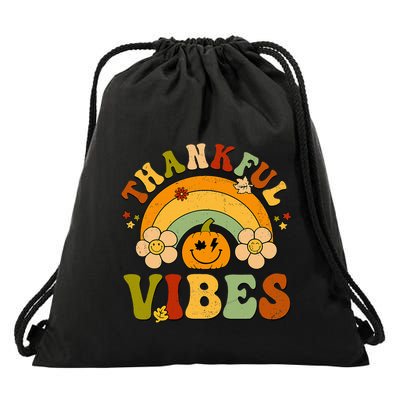 Thankful Vibes Autumn Pumpkin Harvest Festive Drawstring Bag