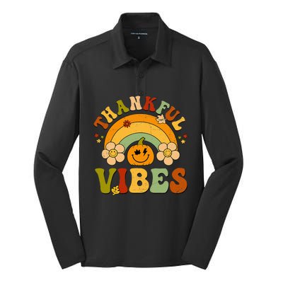 Thankful Vibes Autumn Pumpkin Harvest Festive Silk Touch Performance Long Sleeve Polo