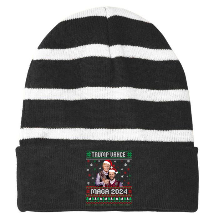 Trump Vance Brothers Maga 2024 Christmas Ugly Sweater Xmas Sweatshirt Striped Beanie with Solid Band