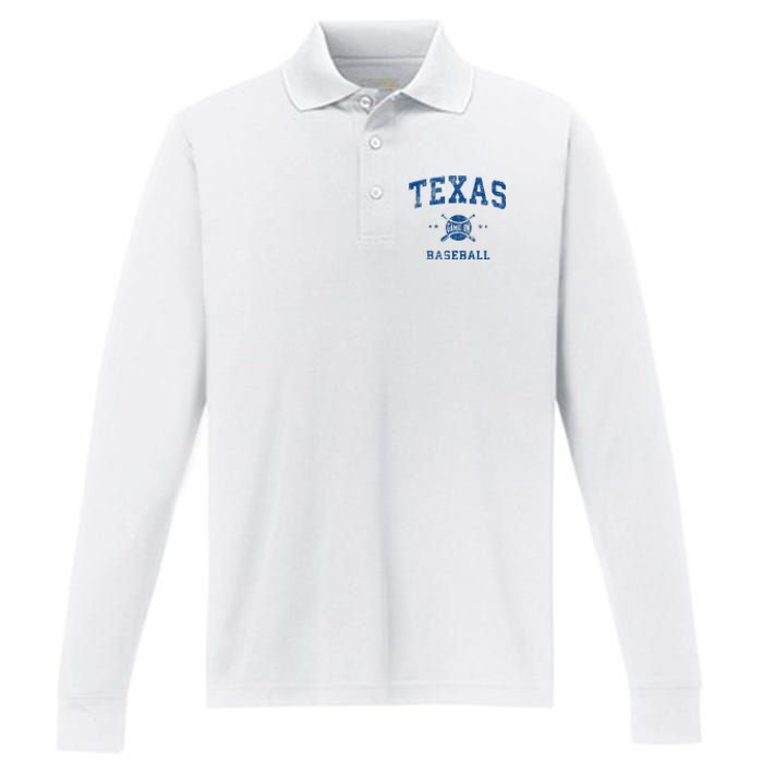 Texas Vintage Baseball Throwback Performance Long Sleeve Polo