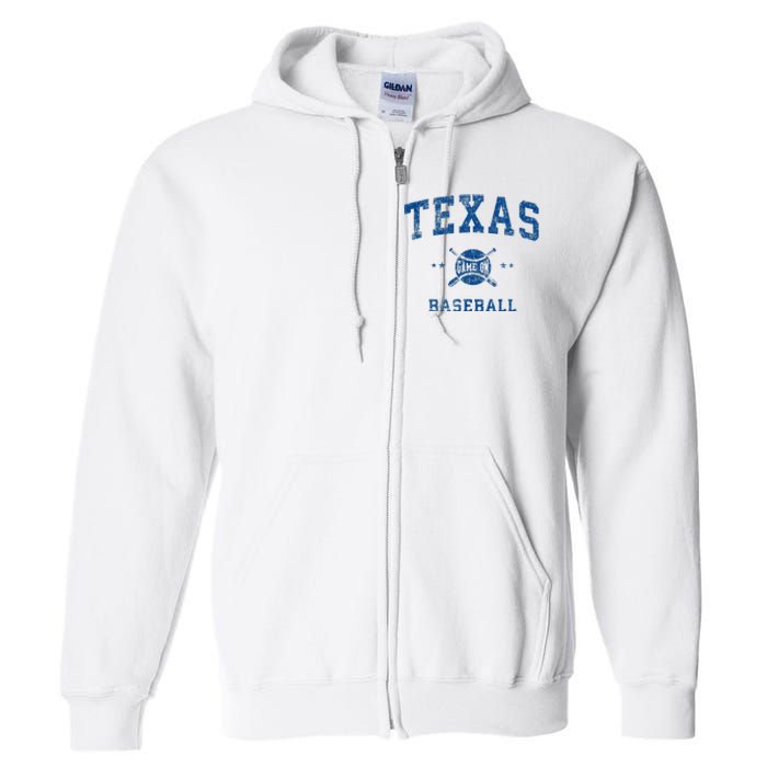 Texas Vintage Baseball Throwback Full Zip Hoodie