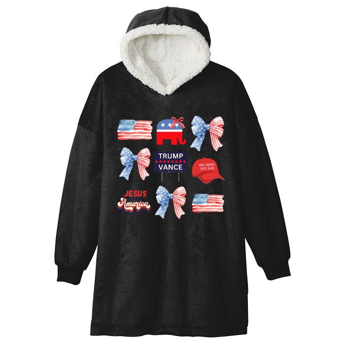 Trump Vance Bow Coquette Vote Presidential 2024 Election Hooded Wearable Blanket