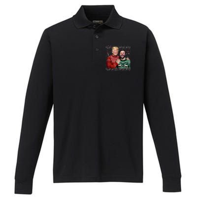 Trump Vance Brothers Funny Ugly Christmas Xmas Sweater Trump Performance Long Sleeve Polo