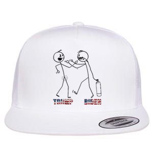 Trump Vs Biden Funny Debate Stickfigure Flat Bill Trucker Hat