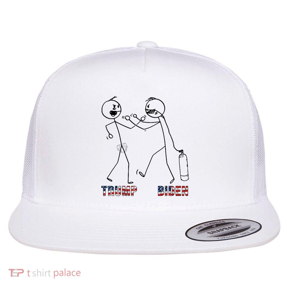 Trump Vs Biden Funny Debate Stickfigure Flat Bill Trucker Hat