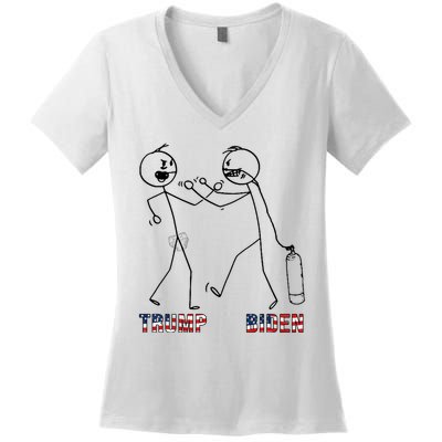 Trump Vs Biden Funny Debate Stickfigure Women's V-Neck T-Shirt