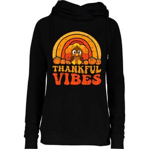 Thankful Vibes Cute Little Pilgrim Gift Thanksgiving Womens Funnel Neck Pullover Hood