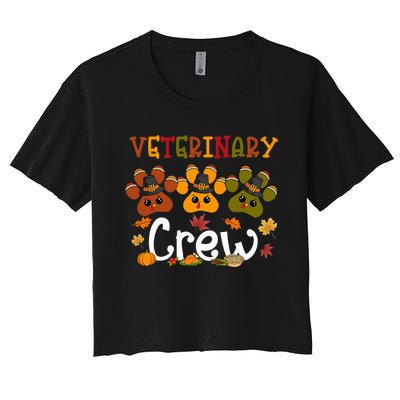 Thankful Veterinary Crew Vet Tech Funny Turkeys Thanksgiving Women's Crop Top Tee