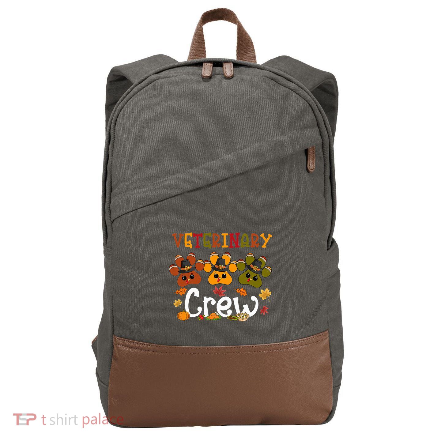 Thankful Veterinary Crew Vet Tech Funny Turkeys Thanksgiving Cotton Canvas Backpack
