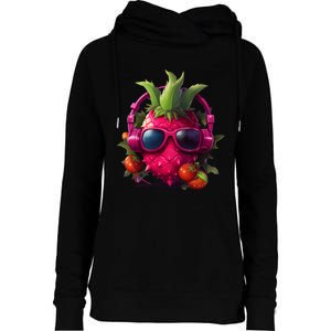 Tropical Vibes Dragon Fruit Summer Music DJ Style Womens Funnel Neck Pullover Hood