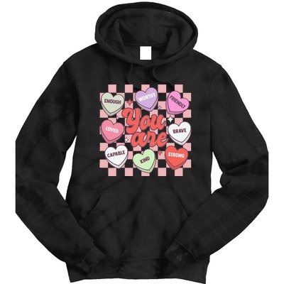 Teacher Valentines Day Candy Heart Tie Dye Hoodie