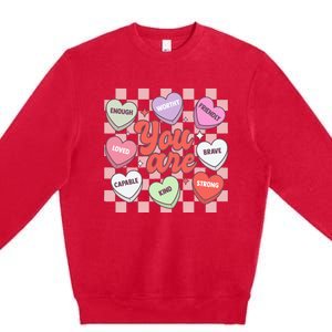 Teacher Valentines Day Candy Heart Premium Crewneck Sweatshirt