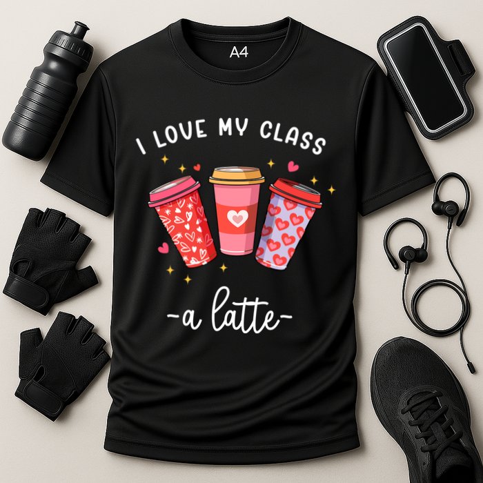 Teachers Valentine Day I Love My Class A Latte Coffee Cooling Performance Crew T-Shirt