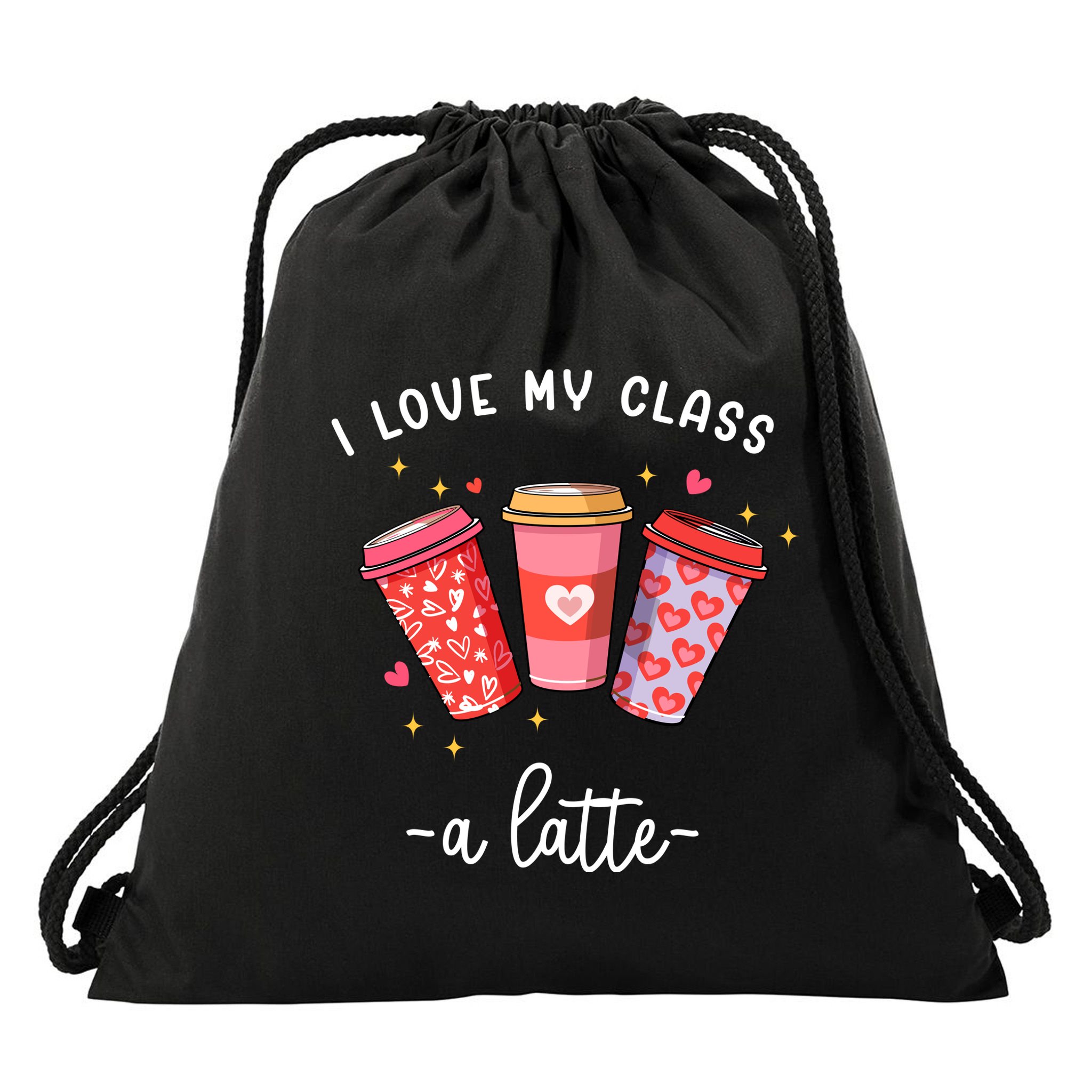 Teachers Valentine Day I Love My Class A Latte Coffee Drawstring Bag