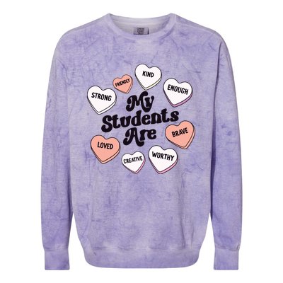 Teacher Valentines Day Positive Affirmations Candy Hearts Colorblast Crewneck Sweatshirt