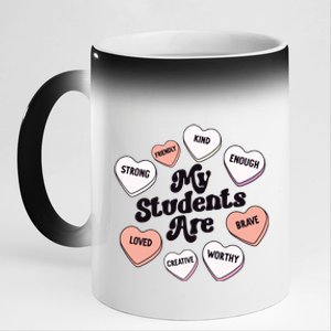 Teacher Valentines Day Positive Affirmations Candy Hearts 11oz Black Color Changing Mug