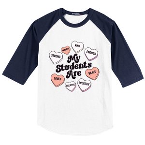 Teacher Valentines Day Positive Affirmations Candy Hearts Baseball Sleeve Shirt