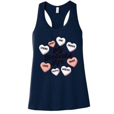 Teacher Valentines Day Positive Affirmations Candy Hearts Women's Racerback Tank