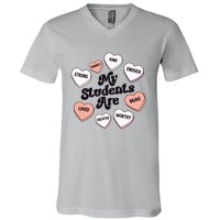 Teacher Valentines Day Positive Affirmations Candy Hearts V-Neck T-Shirt