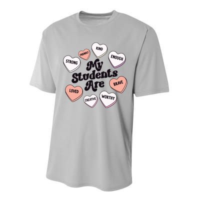 Teacher Valentines Day Positive Affirmations Candy Hearts Performance Sprint T-Shirt