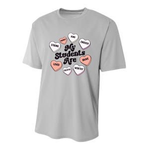 Teacher Valentines Day Positive Affirmations Candy Hearts Youth Performance Sprint T-Shirt