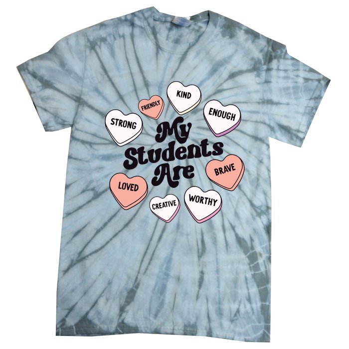 Teacher Valentines Day Positive Affirmations Candy Hearts Tie-Dye T-Shirt