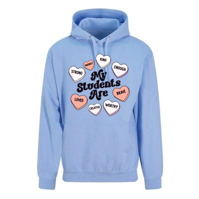 Teacher Valentines Day Positive Affirmations Candy Hearts Unisex Surf Hoodie