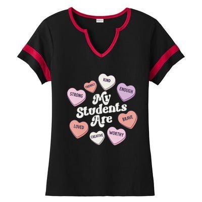 Teacher Valentines Day Positive Affirmations Candy Hearts Ladies Halftime Notch Neck Tee