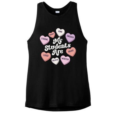 Teacher Valentines Day Positive Affirmations Candy Hearts Ladies PosiCharge Tri-Blend Wicking Tank